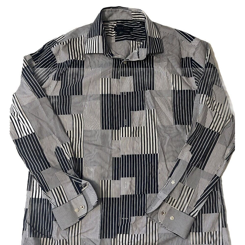 Tommy Hilfiger Shirt Blue THFLEX Supima Slim Fit Stretch Size L 16 1/2 32/33